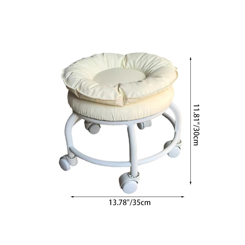 Modern Minimalist Round Faux Nappa Leather Movable Low Stool with Plastic Base for Living Room