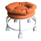 Modern Minimalist Round Faux Nappa Leather Movable Low Stool with Plastic Base for Living Room