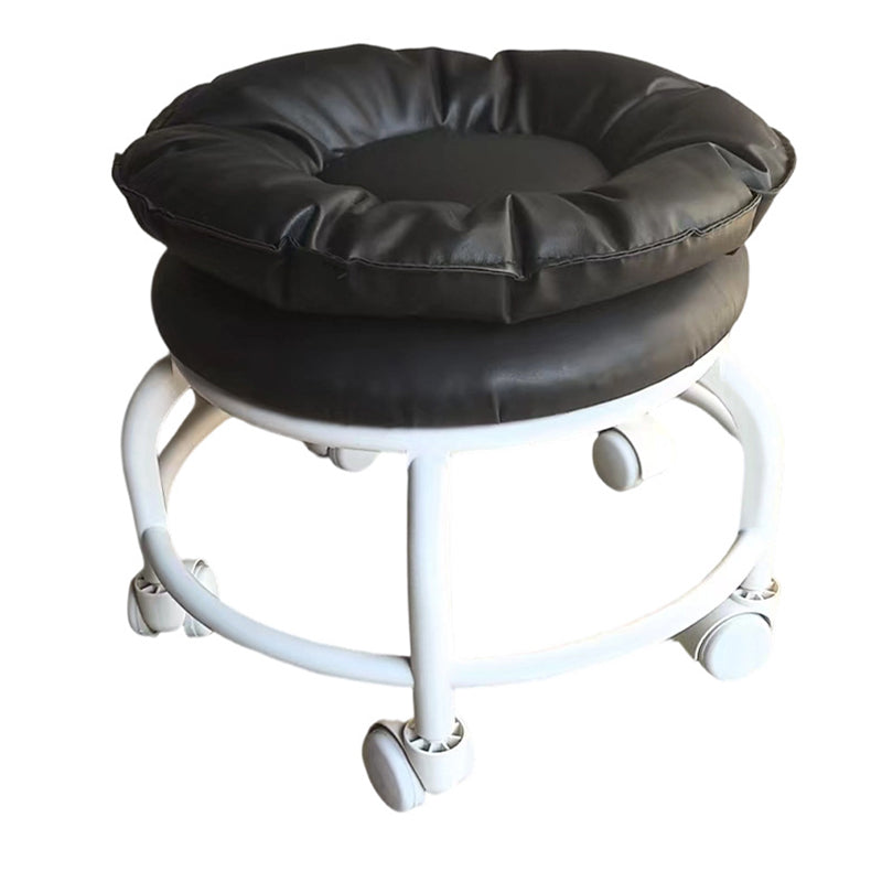 Modern Minimalist Round Faux Nappa Leather Movable Low Stool with Plastic Base for Living Room