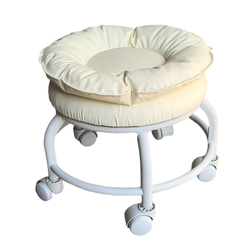 Modern Minimalist Round Faux Nappa Leather Movable Low Stool with Plastic Base for Living Room