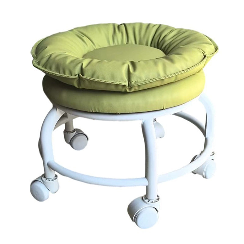 Modern Minimalist Round Faux Nappa Leather Movable Low Stool with Plastic Base for Living Room