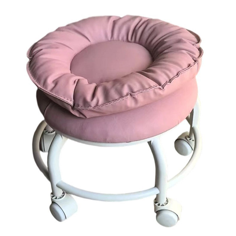 Modern Minimalist Round Faux Nappa Leather Movable Low Stool with Plastic Base for Living Room