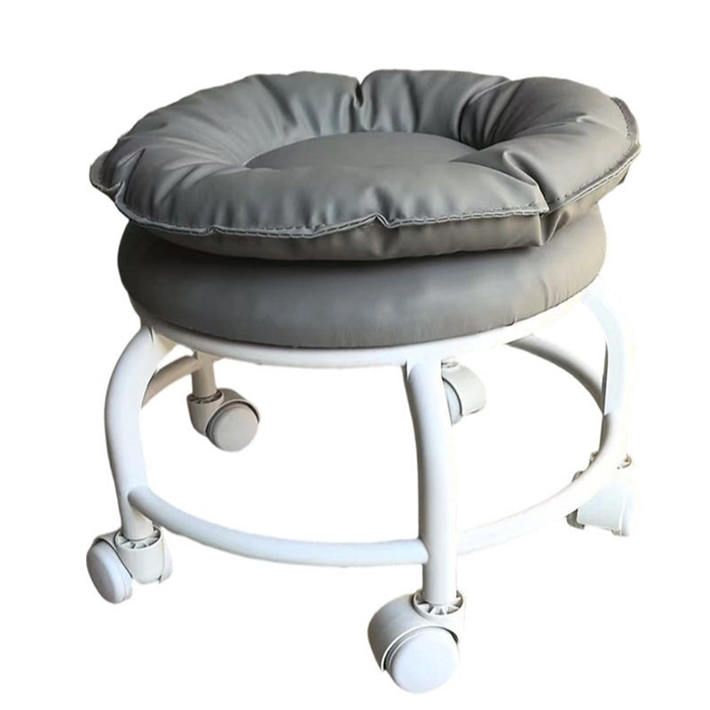 Modern Minimalist Round Faux Nappa Leather Movable Low Stool with Plastic Base for Living Room