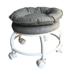 Modern Minimalist Round Faux Nappa Leather Movable Low Stool with Plastic Base for Living Room