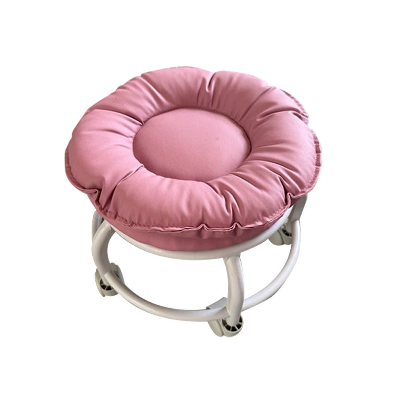 Modern Minimalist Round Faux Nappa Leather Movable Low Stool with Plastic Base for Living Room
