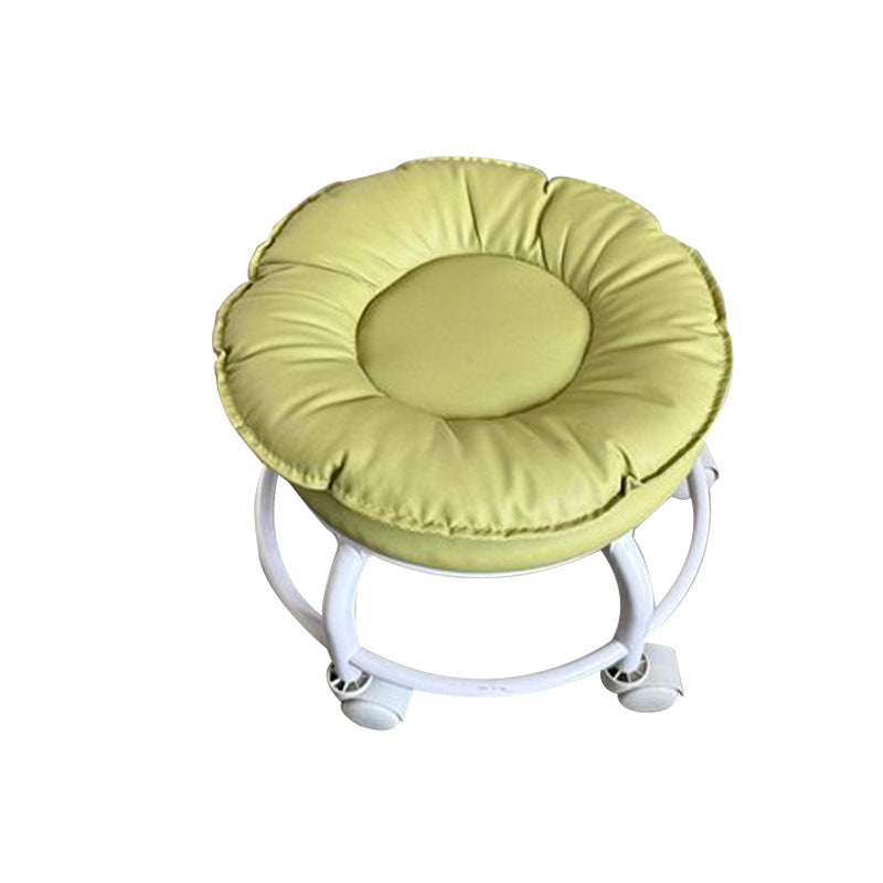 Modern Minimalist Round Faux Nappa Leather Movable Low Stool with Plastic Base for Living Room