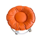 Modern Minimalist Round Faux Nappa Leather Movable Low Stool with Plastic Base for Living Room
