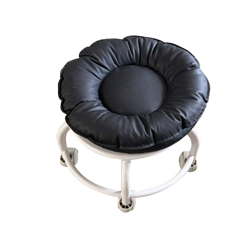 Modern Minimalist Round Faux Nappa Leather Movable Low Stool with Plastic Base for Living Room