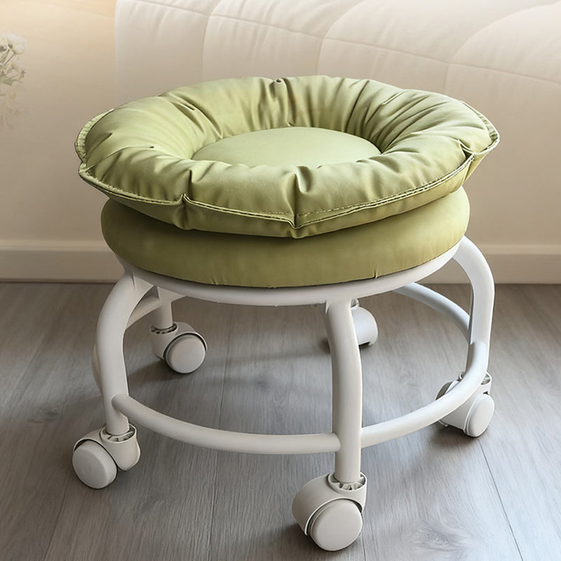Modern Minimalist Round Faux Nappa Leather Movable Low Stool with Plastic Base for Living Room