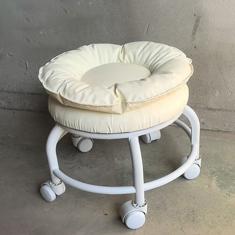 Modern Minimalist Round Faux Nappa Leather Movable Low Stool with Plastic Base for Living Room