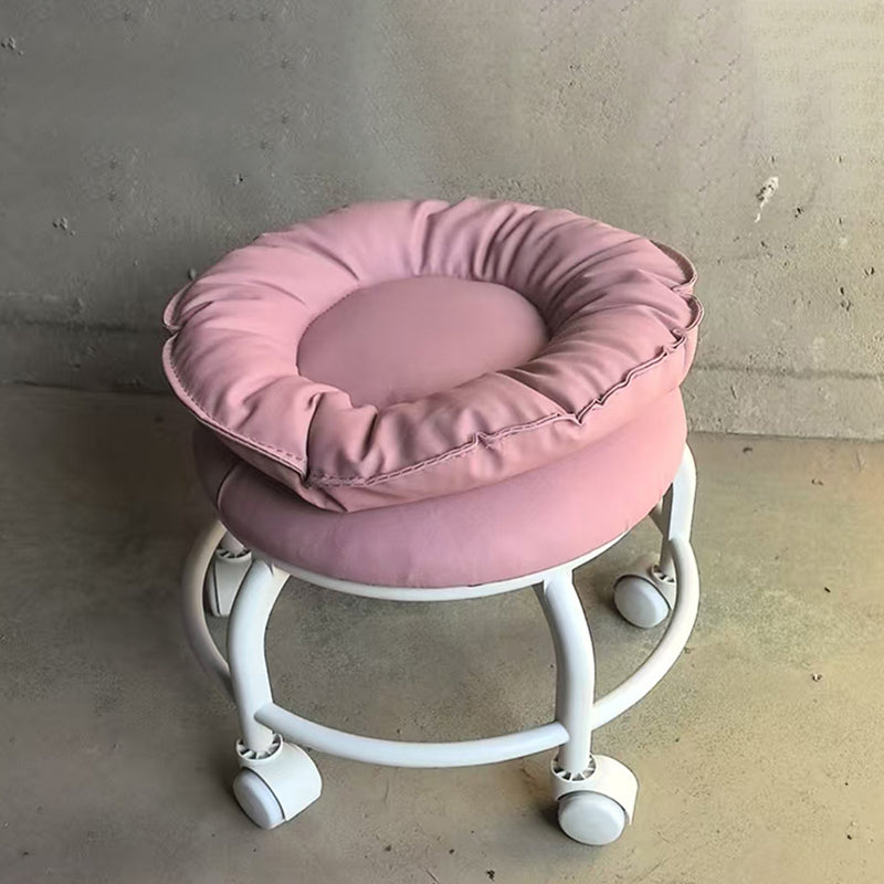 Modern Minimalist Round Faux Nappa Leather Movable Low Stool with Plastic Base for Living Room