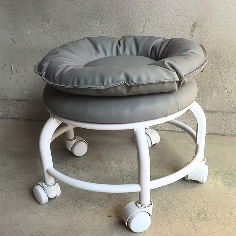 Modern Minimalist Round Faux Nappa Leather Movable Low Stool with Plastic Base for Living Room
