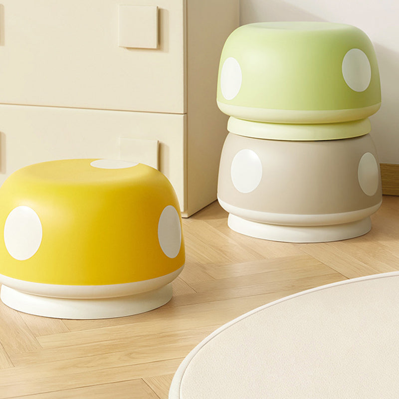 Contemporary Creative Kids Mushroom-Shape PP Plastic Round Low Stool, Stackable—Ideal for Entryways, Living Rooms, and Bedrooms
