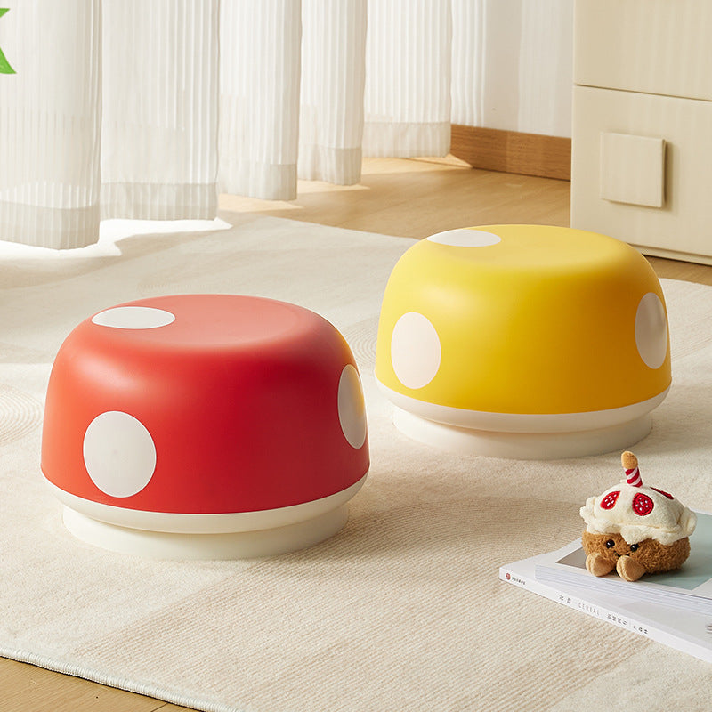 Contemporary Creative Kids Mushroom-Shape PP Plastic Round Low Stool, Stackable—Ideal for Entryways, Living Rooms, and Bedrooms