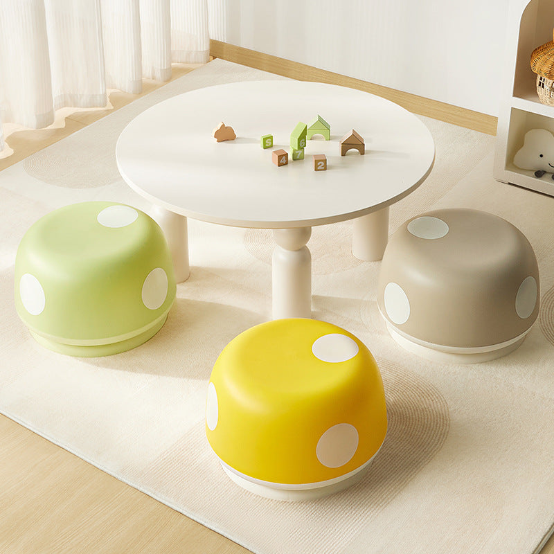 Contemporary Creative Kids Mushroom-Shape PP Plastic Round Low Stool, Stackable—Ideal for Entryways, Living Rooms, and Bedrooms