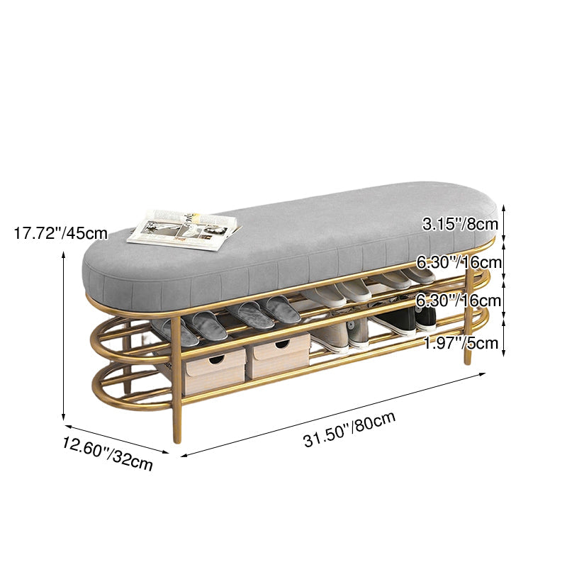 Contemporary Scandinavian Oval Velvet Sponge Iron Shoe Bench Armless For Entryways