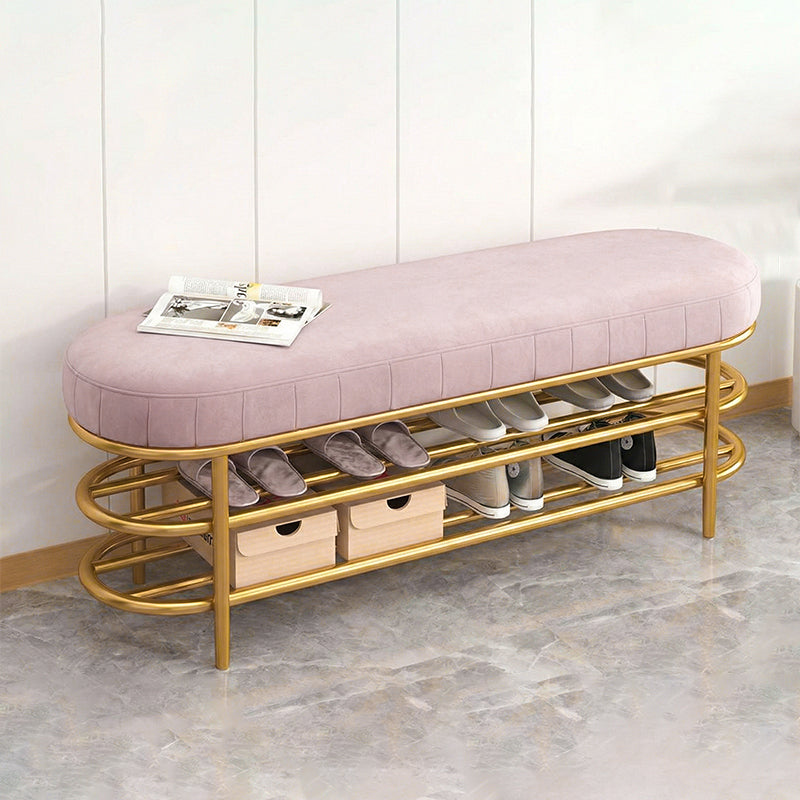 Contemporary Scandinavian Oval Velvet Sponge Iron Shoe Bench Armless For Entryways