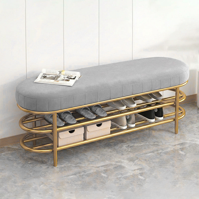 Contemporary Scandinavian Oval Velvet Sponge Iron Shoe Bench Armless For Entryways