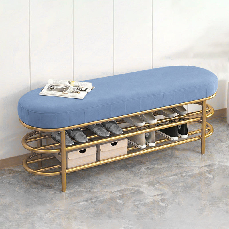 Contemporary Scandinavian Oval Velvet Sponge Iron Shoe Bench Armless For Entryways