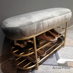Contemporary Scandinavian Oval Velvet Sponge Iron Shoe Bench Armless For Entryways
