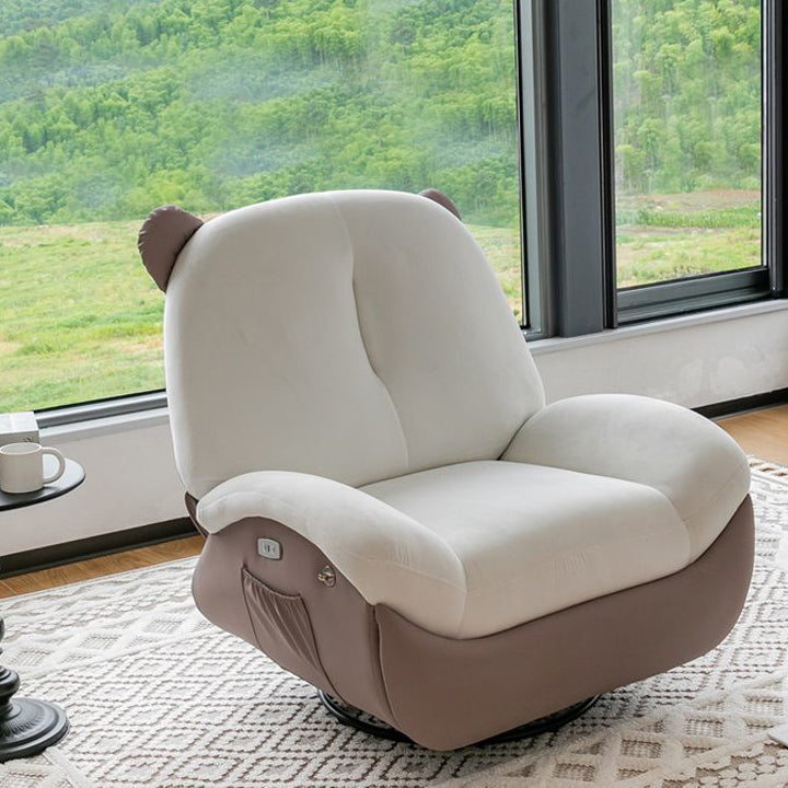 Sillón Reclinable Mecedora Nórdico Contemporáneo Bear-Square de Polipiel con Rotación Motorizada, Estructura de Acero, Respaldo y Reposapiés – Confort de Lana Holandesa y Esponja de Algodón para Sala de Estar