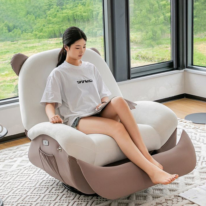 Sillón Reclinable Mecedora Nórdico Contemporáneo Bear-Square de Polipiel con Rotación Motorizada, Estructura de Acero, Respaldo y Reposapiés – Confort de Lana Holandesa y Esponja de Algodón para Sala de Estar