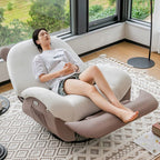 Sillón Reclinable Mecedora Nórdico Contemporáneo Bear-Square de Polipiel con Rotación Motorizada, Estructura de Acero, Respaldo y Reposapiés – Confort de Lana Holandesa y Esponja de Algodón para Sala de Estar
