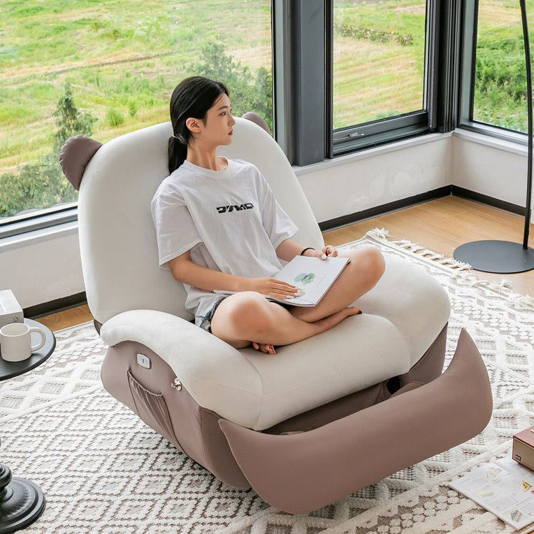 Sillón Reclinable Mecedora Nórdico Contemporáneo Bear-Square de Polipiel con Rotación Motorizada, Estructura de Acero, Respaldo y Reposapiés – Confort de Lana Holandesa y Esponja de Algodón para Sala de Estar