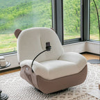 Sillón Reclinable Mecedora Nórdico Contemporáneo Bear-Square de Polipiel con Rotación Motorizada, Estructura de Acero, Respaldo y Reposapiés – Confort de Lana Holandesa y Esponja de Algodón para Sala de Estar