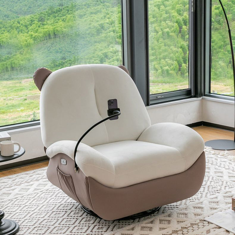 Sillón Reclinable Mecedora Nórdico Contemporáneo Bear-Square de Polipiel con Rotación Motorizada, Estructura de Acero, Respaldo y Reposapiés – Confort de Lana Holandesa y Esponja de Algodón para Sala de Estar