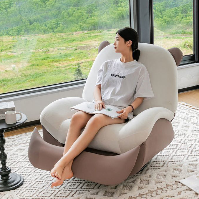 Sillón Reclinable Mecedora Nórdico Contemporáneo Bear-Square de Polipiel con Rotación Motorizada, Estructura de Acero, Respaldo y Reposapiés – Confort de Lana Holandesa y Esponja de Algodón para Sala de Estar