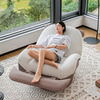 Sillón Reclinable Mecedora Nórdico Contemporáneo Bear-Square de Polipiel con Rotación Motorizada, Estructura de Acero, Respaldo y Reposapiés – Confort de Lana Holandesa y Esponja de Algodón para Sala de Estar