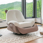 Sillón Reclinable Mecedora Nórdico Contemporáneo Bear-Square de Polipiel con Rotación Motorizada, Estructura de Acero, Respaldo y Reposapiés – Confort de Lana Holandesa y Esponja de Algodón para Sala de Estar