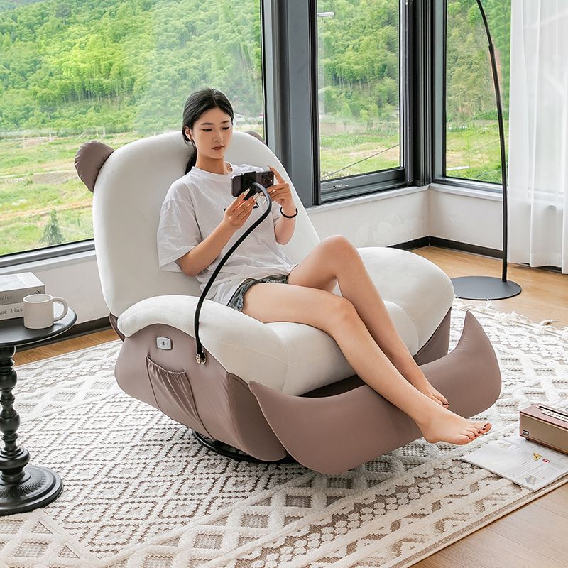 Sillón Reclinable Mecedora Nórdico Contemporáneo Bear-Square de Polipiel con Rotación Motorizada, Estructura de Acero, Respaldo y Reposapiés – Confort de Lana Holandesa y Esponja de Algodón para Sala de Estar