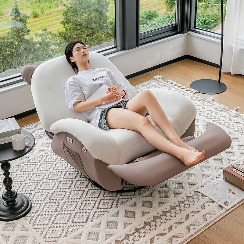 Sillón Reclinable Mecedora Nórdico Contemporáneo Bear-Square de Polipiel con Rotación Motorizada, Estructura de Acero, Respaldo y Reposapiés – Confort de Lana Holandesa y Esponja de Algodón para Sala de Estar