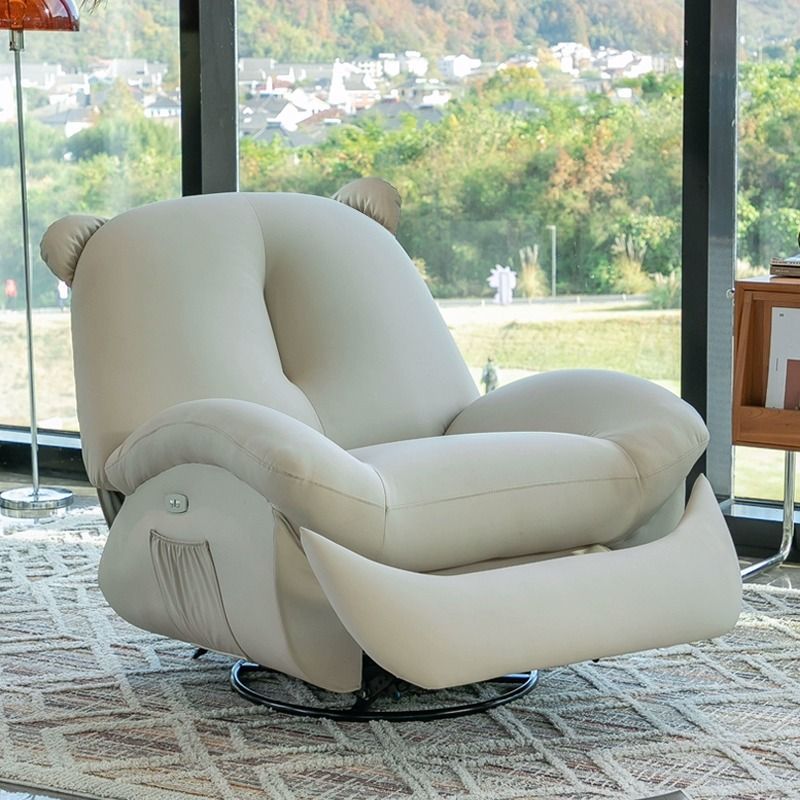 Sillón Reclinable Mecedora Nórdico Contemporáneo Bear-Square de Polipiel con Rotación Motorizada, Estructura de Acero, Respaldo y Reposapiés – Confort de Lana Holandesa y Esponja de Algodón para Sala de Estar