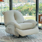 Sillón Reclinable Mecedora Nórdico Contemporáneo Bear-Square de Polipiel con Rotación Motorizada, Estructura de Acero, Respaldo y Reposapiés – Confort de Lana Holandesa y Esponja de Algodón para Sala de Estar