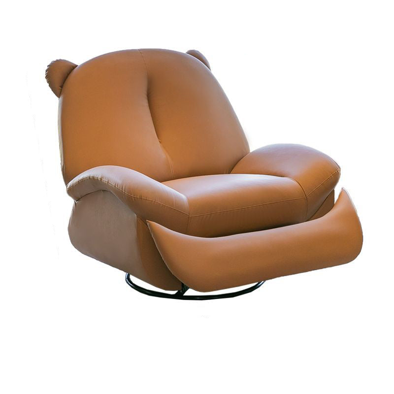 Nordic Contemporary Bear-Square Faux Leather Recliner Rocking Chair with Motorized Rotation, Steel Frame, Backrest & Footrest – Dutch Fleece and Cotton Sponge Comfort for Living Room