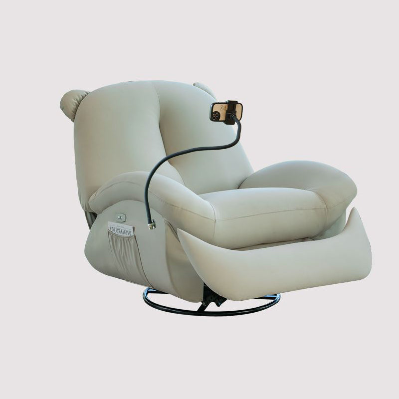 Nordic Contemporary Bear-Square Faux Leather Recliner Rocking Chair with Motorized Rotation, Steel Frame, Backrest & Footrest – Dutch Fleece and Cotton Sponge Comfort for Living Room