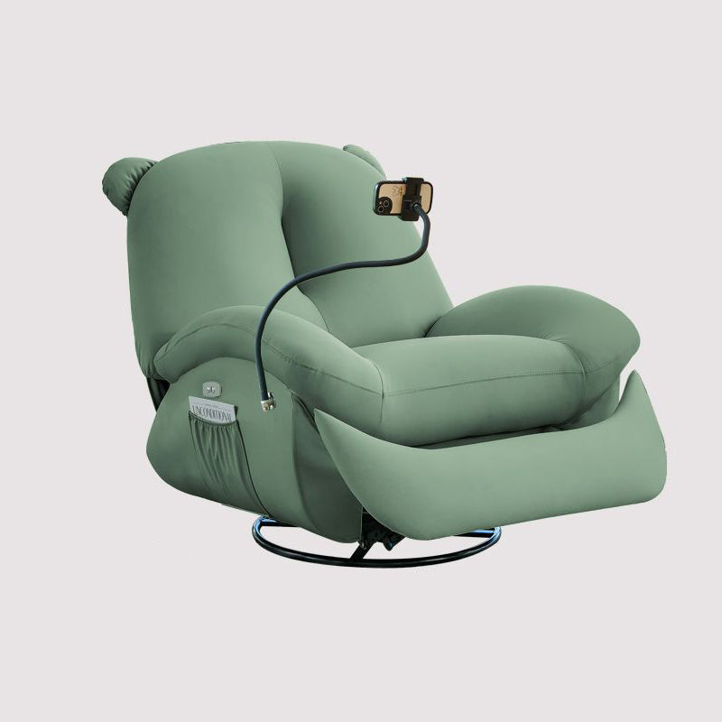 Nordic Contemporary Bear-Square Faux Leather Recliner Rocking Chair with Motorized Rotation, Steel Frame, Backrest & Footrest – Dutch Fleece and Cotton Sponge Comfort for Living Room