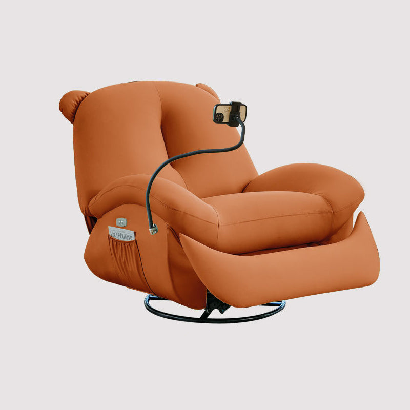 Nordic Contemporary Bear-Square Faux Leather Recliner Rocking Chair with Motorized Rotation, Steel Frame, Backrest & Footrest – Dutch Fleece and Cotton Sponge Comfort for Living Room