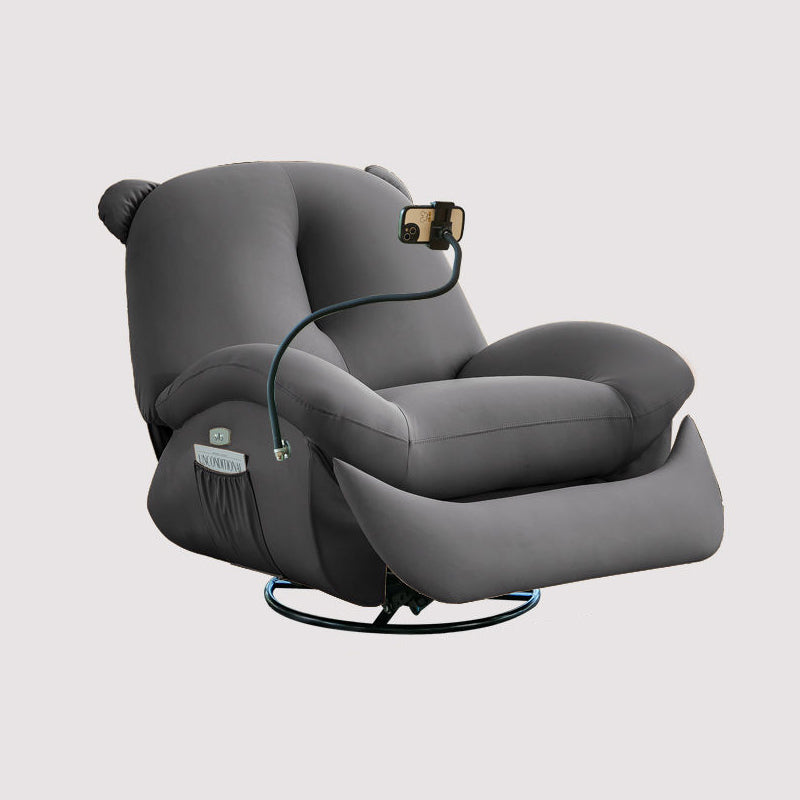 Nordic Contemporary Bear-Square Faux Leather Recliner Rocking Chair with Motorized Rotation, Steel Frame, Backrest & Footrest – Dutch Fleece and Cotton Sponge Comfort for Living Room