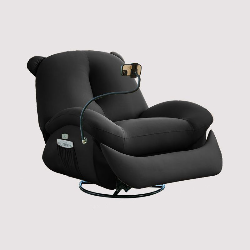 Nordic Contemporary Bear-Square Faux Leather Recliner Rocking Chair with Motorized Rotation, Steel Frame, Backrest & Footrest – Dutch Fleece and Cotton Sponge Comfort for Living Room
