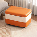 Taburete moderno rectangular de cuero sintético con estructura de madera, parte superior acolchada, 1 espacio de almacenamiento, apilable y sin respaldo – Taburete ideal para la entrada