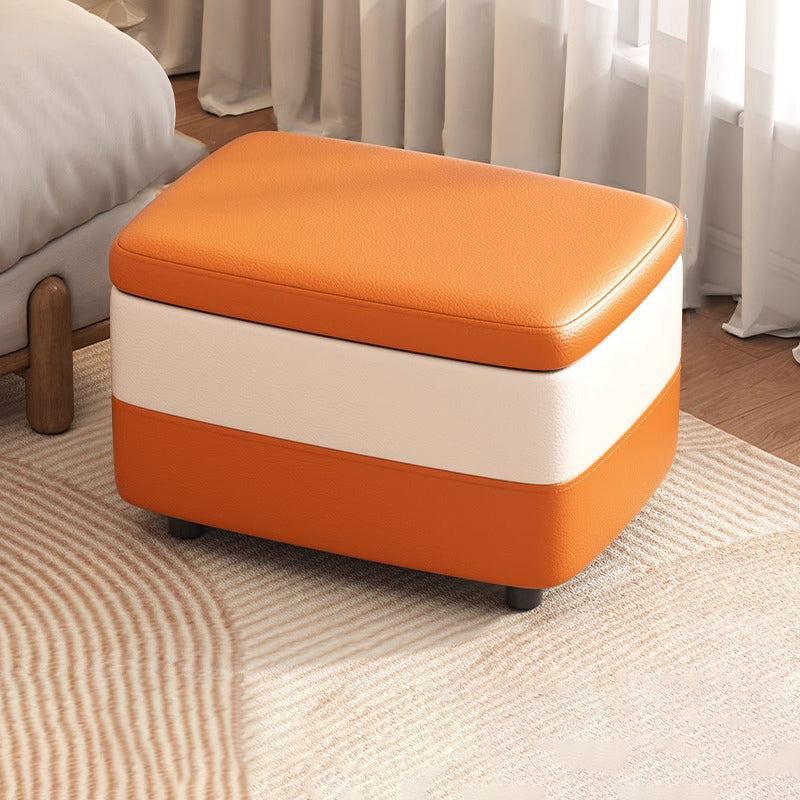 Taburete moderno rectangular de cuero sintético con estructura de madera, parte superior acolchada, 1 espacio de almacenamiento, apilable y sin respaldo – Taburete ideal para la entrada