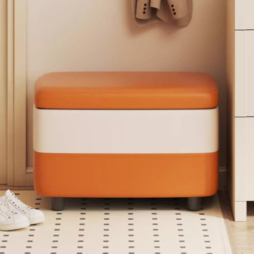 Taburete moderno rectangular de cuero sintético con estructura de madera, parte superior acolchada, 1 espacio de almacenamiento, apilable y sin respaldo – Taburete ideal para la entrada