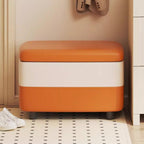 Taburete moderno rectangular de cuero sintético con estructura de madera, parte superior acolchada, 1 espacio de almacenamiento, apilable y sin respaldo – Taburete ideal para la entrada