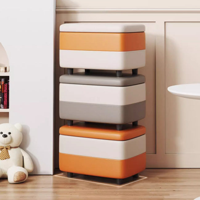 Taburete moderno rectangular de cuero sintético con estructura de madera, parte superior acolchada, 1 espacio de almacenamiento, apilable y sin respaldo – Taburete ideal para la entrada
