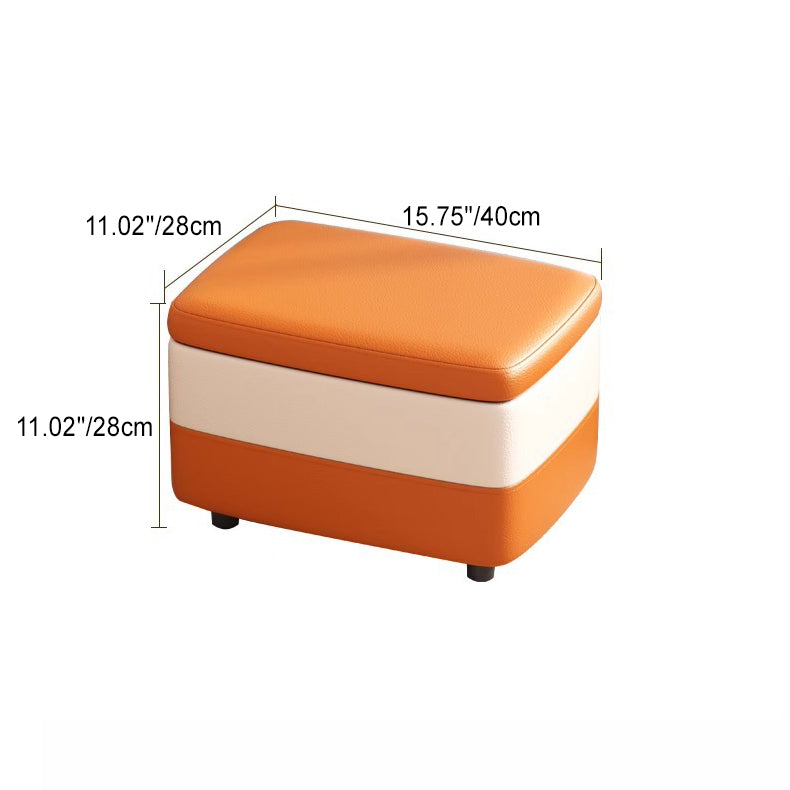 Taburete moderno rectangular de cuero sintético con estructura de madera, parte superior acolchada, 1 espacio de almacenamiento, apilable y sin respaldo – Taburete ideal para la entrada