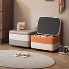 Taburete moderno rectangular de cuero sintético con estructura de madera, parte superior acolchada, 1 espacio de almacenamiento, apilable y sin respaldo – Taburete ideal para la entrada